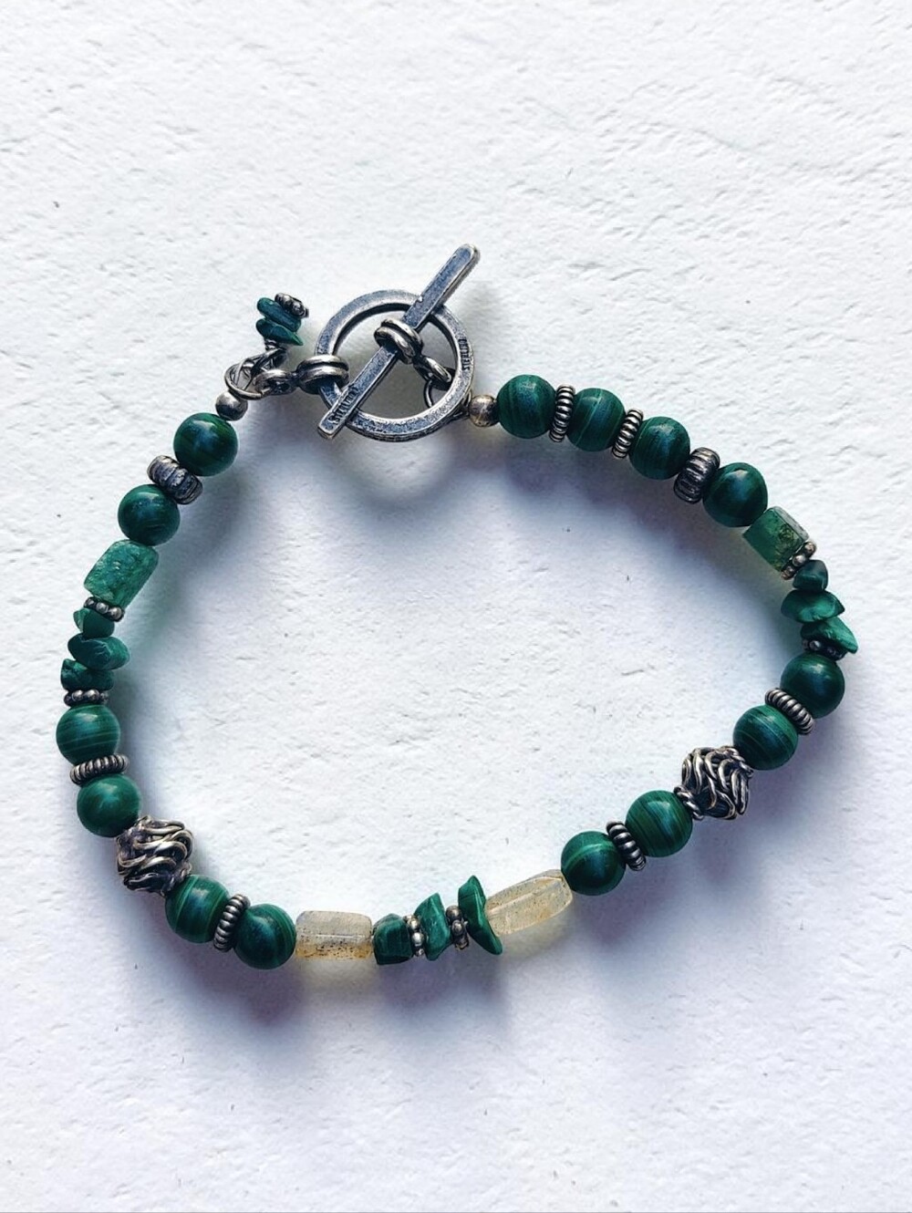 Vintage Unisex Sterling Silver Malachite Bracelet
